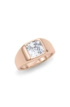 Hautecarat Asscher Cut Lab Created Diamond Signet Ring In Rose Gold