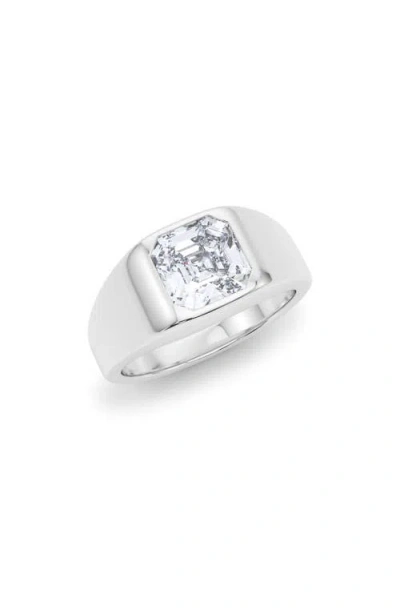 Hautecarat Asscher Cut Lab Created Diamond Signet Ring In White Gold