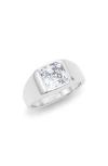 Hautecarat Asscher Cut Lab Created Diamond Signet Ring In White Gold