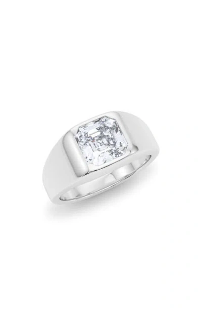 Hautecarat Asscher Cut Lab Created Diamond Signet Ring In White Gold