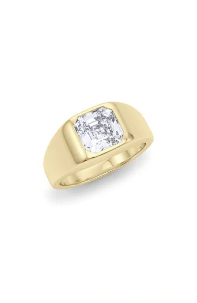 Hautecarat Asscher Cut Lab Created Diamond Signet Ring In Yellow Gold
