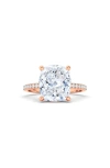 Hautecarat Cushion & Pavé Lab Created Diamond 18k Gold Ring In 18k Rose Gold