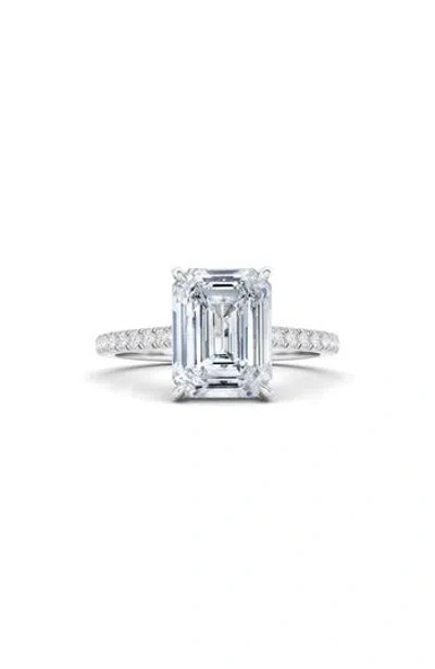 Hautecarat Emerald Cut & Pavé Lab Created Diamond 18k Gold Ring In 18k White Gold