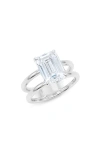 Hautecarat Emerald Cut Double Band Lab Created Diamond Ring In 2.00ctw 18k White Gold