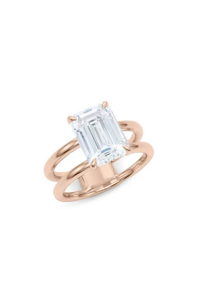 Hautecarat Emerald Cut Double Band Lab Created Diamond Ring In 3.00ctw 18k Rose Gold