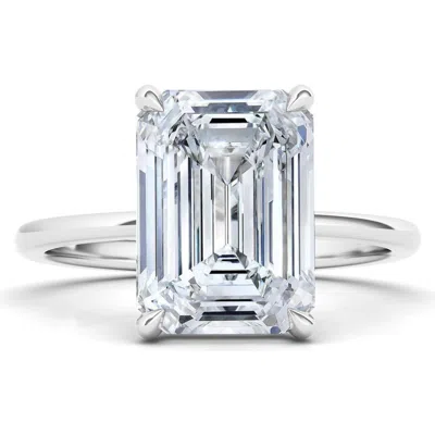 Hautecarat Emerald Cut Lab Created Diamond 18k Gold Ring In 18k White Gold