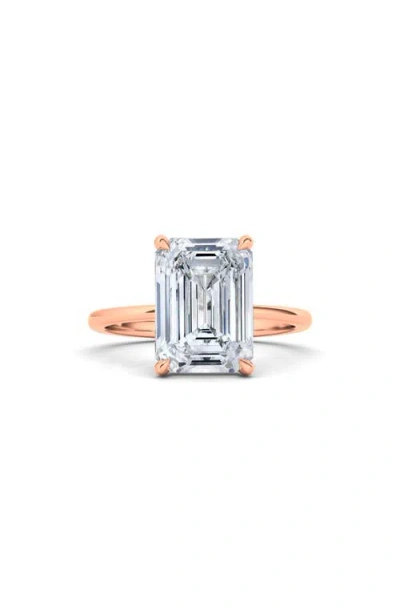 Hautecarat Emerald Cut Lab Created Diamond Ring In 2.50 Ctw 18k Rose Gold