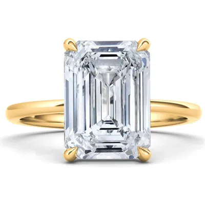 Hautecarat Emerald Cut Lab Created Diamond Ring In 2.50 Ctw 18k Yellow Gold