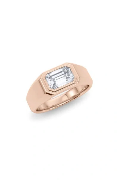 Hautecarat Emerald Cut Lab Created Diamond Signet Ring In 3.00 Ctw 18k Rose Gold