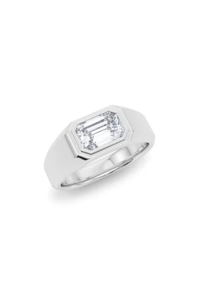 Hautecarat Emerald Cut Lab Created Diamond Signet Ring In 3.00 Ctw 18k White Gold