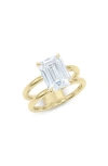 Hautecarat Emerald Cut Lab Grown Diamond Double Band Ring In 18k Yellow Gold