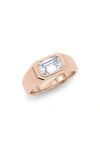 Hautecarat Emerald-cut Lab Grown Diamond Signet Ring In 18k Rose Gold