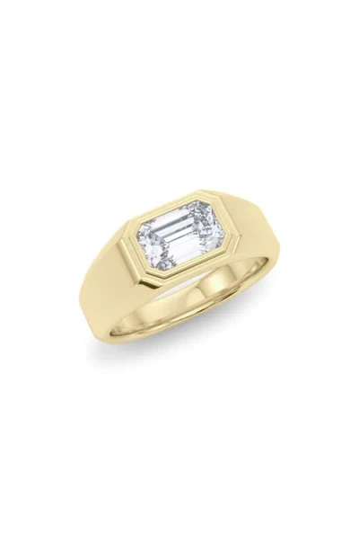 Hautecarat Emerald-cut Lab Grown Diamond Signet Ring In 18k Yellow Gold