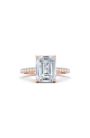 Hautecarat Emerald Cut Pavé Lab Grown Diamond Ring In 2.00 Ctw 18k Rose Gold