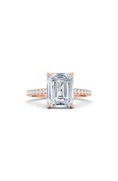 Hautecarat Emerald Cut Pavé Lab Grown Diamond Ring In 2.00 Ctw 18k Rose Gold