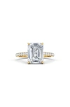 Hautecarat Emerald Cut Pavé Lab Grown Diamond Ring In 2.00 Ctw 18k Yellow Gold