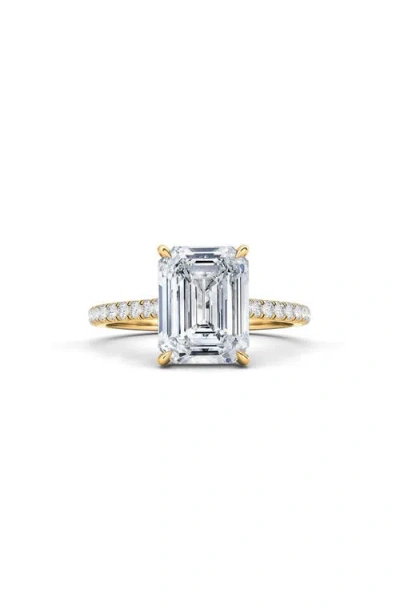Hautecarat Emerald Cut Pavé Lab Grown Diamond Ring In 2.00 Ctw 18k Yellow Gold