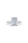 Hautecarat Emerald Cut Pavé Lab Created Diamond Ring In 2.50 Ctw 18k White Gold