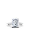 Hautecarat Emerald Cut Pavé Lab Created Diamond Ring In 3.50 Ctw 18k White Gold