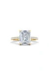 Hautecarat Emerald Cut Pavé Lab Created Diamond Ring In 3.50 Ctw 18k Yellow Gold