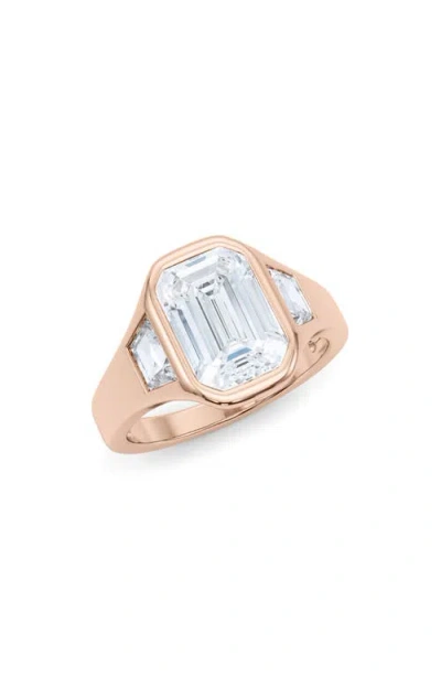 Hautecarat Emerald With Trapezoid Lab Created Diamond Ring In 2.00 Ctw 18k Rose Gold