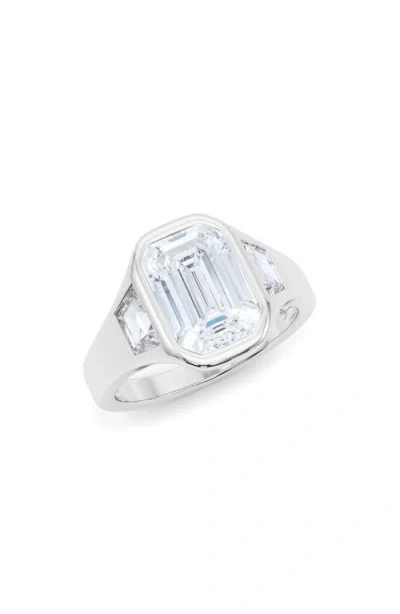 Hautecarat Emerald With Trapezoid Lab Created Diamond Ring In 2.66ctw 18k White Gold