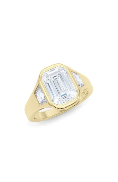 Hautecarat Emerald With Trapezoid Lab Created Diamond Ring In 3.00 Ctw 18k Yellow Gold
