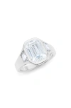Hautecarat Emerald With Trapezoid Lab Created Diamond Ring In 4.00 Ctw 18k White Gold