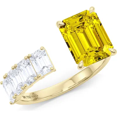 Hautecarat Floating Yellow Lab Grown Diamond Open Ring In Green