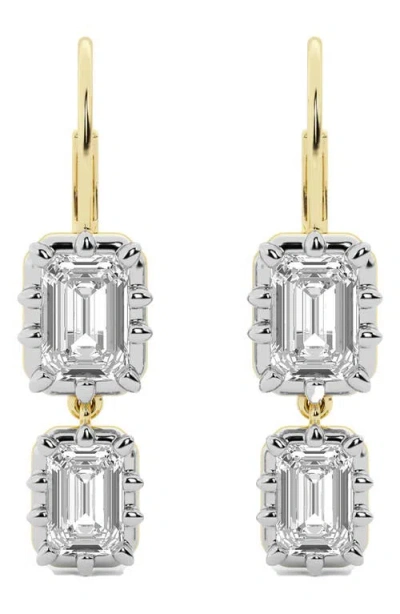 Hautecarat Georgian Lab Grown Diamond Twin Radiant Cut Drop Earrings In Gold
