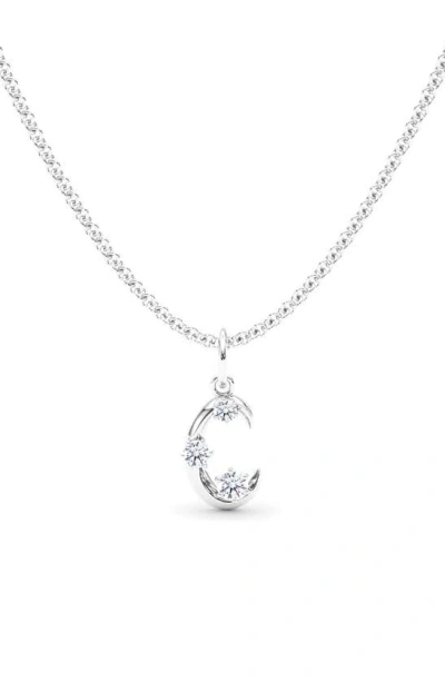 Hautecarat Graduated Lab-created Diamond Initial Letter Pendant Necklace In C - 18k White Gold