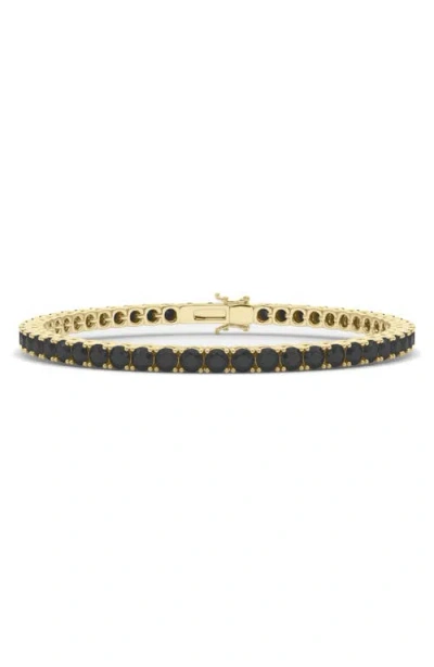 Hautecarat Lab Created Black Diamond Tennis Bracelet In Yellow Gold/diamond