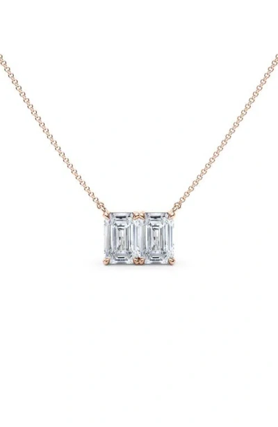 Hautecarat Lab Grown Diamond Twin Emerald Cut Pendant Necklace In Multi