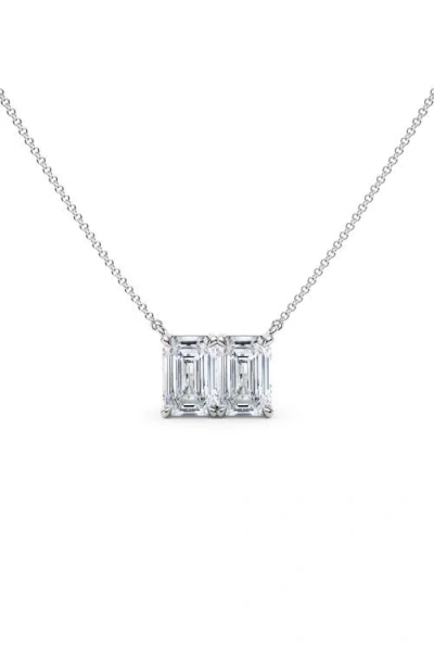 Hautecarat Lab Grown Diamond Twin Emerald Cut Pendant Necklace In Silver