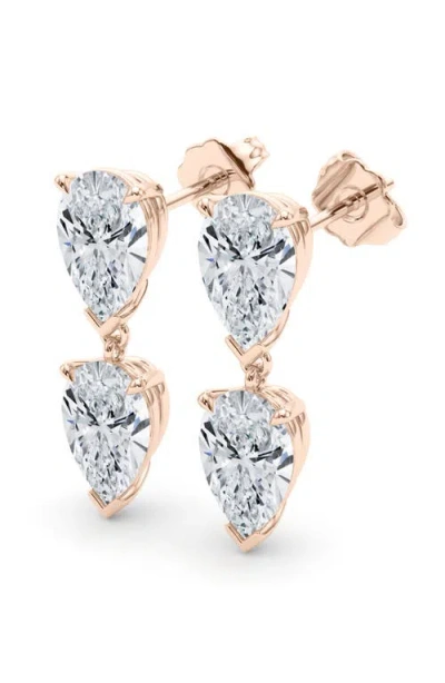Hautecarat Lab Grown Diamond Twin Pear Cut Drop Earrings In Gold