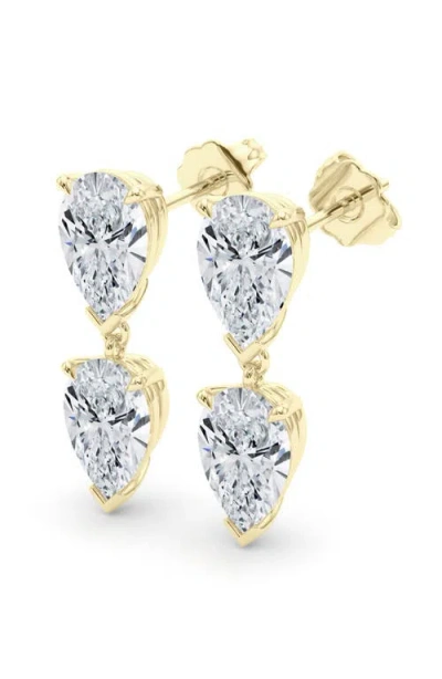 Hautecarat Lab Grown Diamond Twin Pear Cut Drop Earrings In Gold