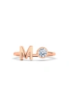 Hautecarat Letter Lab Created Diamond 18k Rose Gold Ring In 18k Rose Gold - M