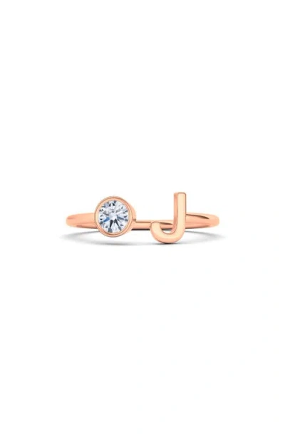 Hautecarat Letter Lab Created Diamond 18k Rose Gold Ring In 18k Rose Gold