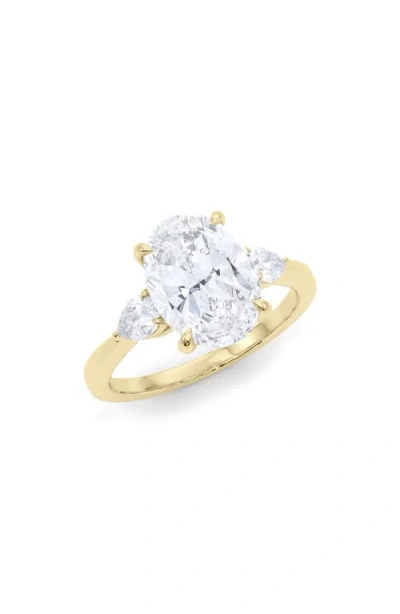 Hautecarat Oval & Pear Cut Lab Grown Diamond Ring In 2.00 Ctw 18k Yellow Gold