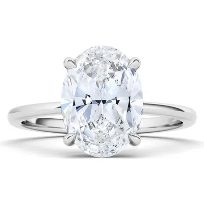 Hautecarat Oval Cut Lab Created Diamond 18k Gold Ring In 18k White Gold