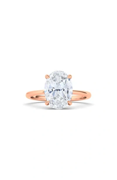 Hautecarat Oval Cut Lab Created Diamond Ring In 2.50 Ctw 18k Rose Gold