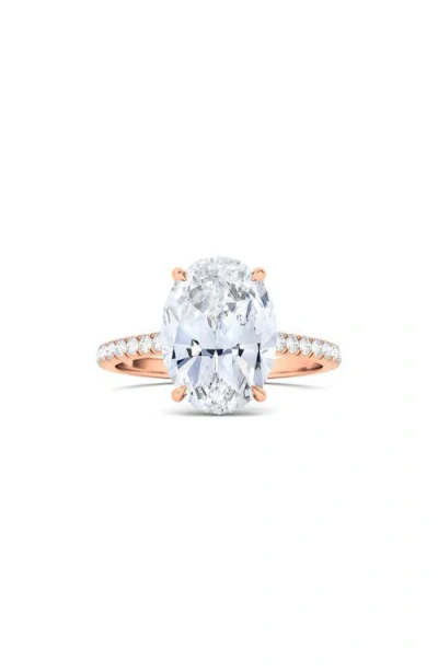 Hautecarat Oval Cut Pavé Lab Grown Diamond Ring In 2.50 Ctw 18k Rose Gold