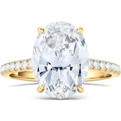 Hautecarat Oval Cut Pavé Lab Created Diamond Ring In 3.50 Ctw 18k Yellow Gold