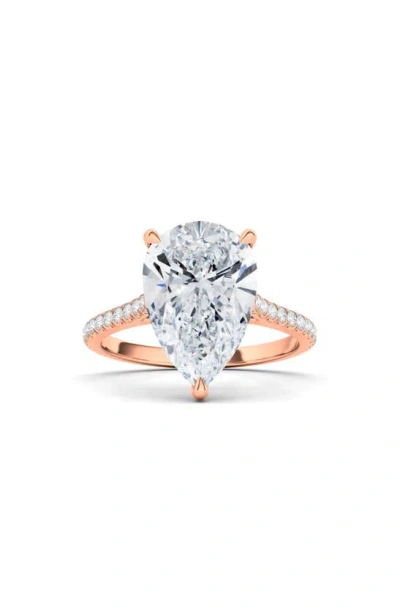 Hautecarat Pear Cut & Pavé Lab Created Diamond 18k Gold Ring In 18k Rose Gold