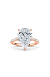 Hautecarat Pear Cut & Pavé Lab Created Diamond 18k Gold Ring In 18k Rose Gold