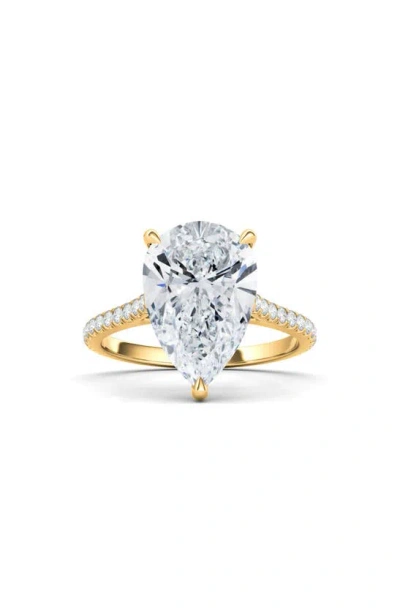 Hautecarat Pear Cut & Pavé Lab Created Diamond 18k Gold Ring In 18k Yellow Gold