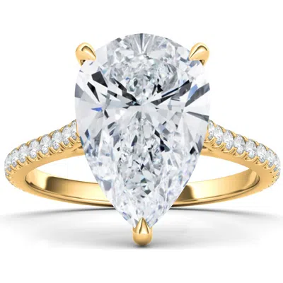 Hautecarat Pear Cut & Pavé Lab Created Diamond 18k Gold Ring In Yellow Gold