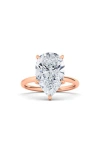 Hautecarat Pear Cut Lab Created Diamond 18k Gold Ring In 18k Rose Gold