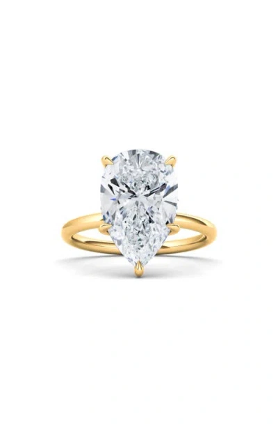 Hautecarat Pear Cut Lab Created Diamond Ring In 2.50 Ctw 18k Yellow Gold