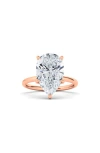 Hautecarat Pear Cut Lab Created Diamond Ring In 3.00 Ctw 18k Rose Gold